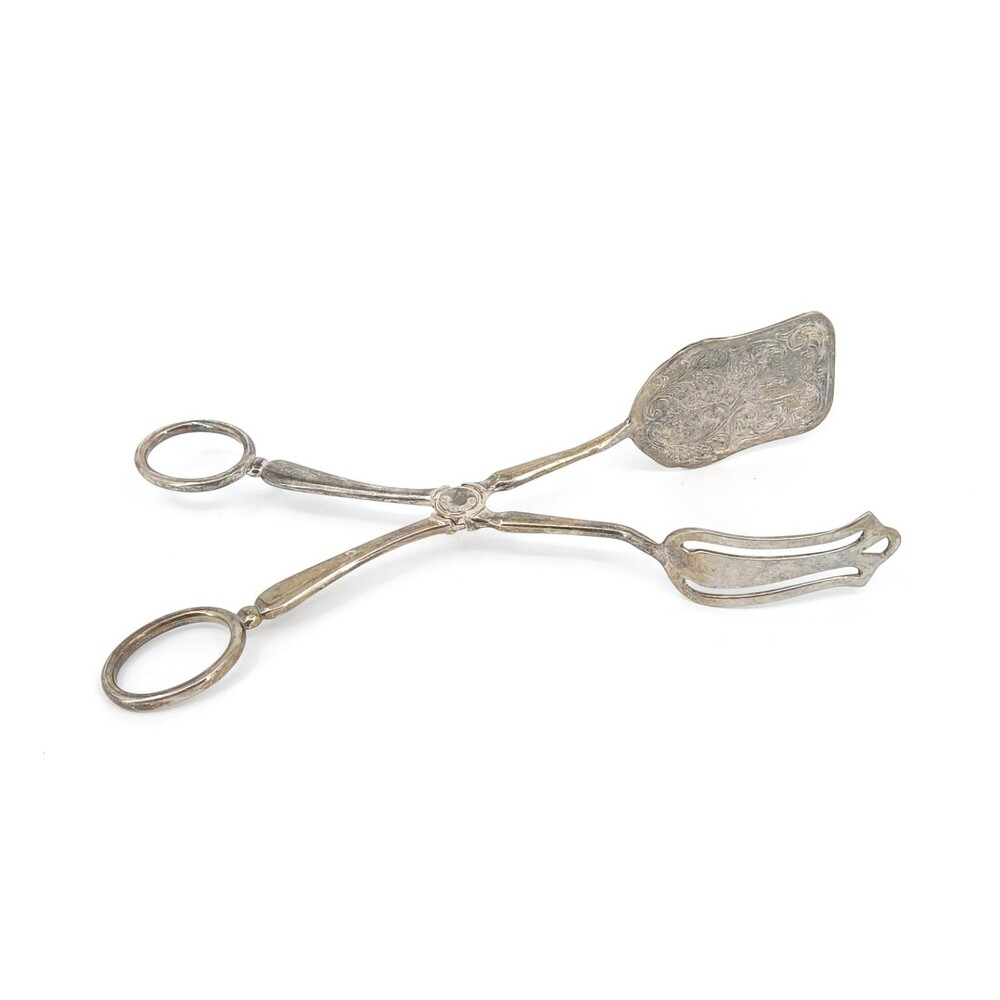 Vintage Silverplate Scissor Style 10.5" Pastry Cake Salad Serving Tongs